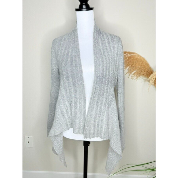 Sarah Spencer Angora Rabbit Hair Quiet Luxury Cardigan Soft Gray Asymmetrical M - Picture 2 of 5